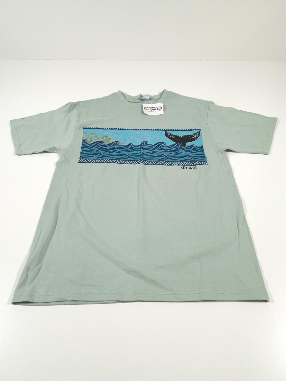 Crazy Shirts Shirt Mens Medium Green Short Sleeve Whale Hawaii Ocean Graphic Tee